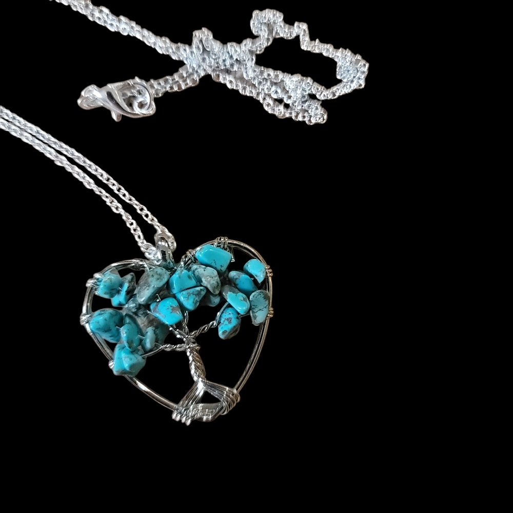 Turquoise Tree Of Life Heart Shaped Pendant Necklace - Picture 2 of 4